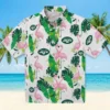 New York Jets Hawaiian Shirt - Flamingo Foliage Green Aloha Shirt