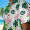New York Jets Hawaiian Shirt - Flamingo Foliage Green Aloha Shirt