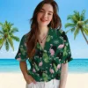 New York Jets Hawaiian Shirt - Flamingo Leaf Motif Green Aloha Shirt