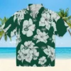 New York Jets Hawaiian Shirt - Hibiscus Blooms Green White Aloha Shirt