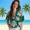 New York Jets Hawaiian Shirt - Hibiscus Blooms Green White Aloha Shirt