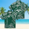 New York Jets Hawaiian Shirt - Hibiscus Print Green Aloha Shirt