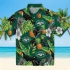 New York Jets Hawaiian Shirt - Toucan Hibiscus Pineapple Green Aloha Shirt