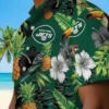 New York Jets Hawaiian Shirt - Toucan Hibiscus Pineapple Green Aloha Shirt