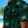 New York Jets Hawaiian Shirt - Tropical Patchwork Green Black Aloha Shirt