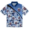 New York Mets Hawaiian Shirt - Sunset Palms Blue White Aloha Shirt