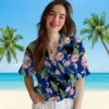 New York Yankees Hawaiian Shirt - Flamingo Leaves Navy Aloha Shirt
