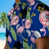 New York Yankees Hawaiian Shirt - Flamingo Leaves Navy Aloha Shirt