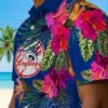 New York Yankees Hawaiian Shirt - Floral Polynesian Navy Aloha Shirt