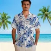 New York Yankees Hawaiian Shirt - Hibiscus Palm Leaves Navy White Aloha Shirt