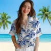 New York Yankees Hawaiian Shirt - Hibiscus Palm Leaves Navy White Aloha Shirt