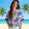 New York Yankees Hawaiian Shirt - Patriotic Hibiscus Design Navy White Aloha Shirt