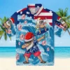 New York Yankees Hawaiian Shirt - Surfing Santa Blue Aloha Shirt