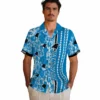 Carolina Panthers Hawaiian Shirt � Personalized Hibiscus Arrows Blue White, Casual Button Down For Men & Women