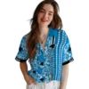 Carolina Panthers Hawaiian Shirt � Personalized Hibiscus Arrows Blue White, Casual Button Down For Men & Women