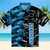 Carolina Panthers Hawaiian Shirt � Personalized Palm Silhouettes Blue, Casual Button Down For Men & Women
