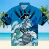 Carolina Panthers Hawaiian Shirt � Personalized Surfing Skeleton Blue, Casual Button Down For Men & Women