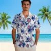 Chicago Cubs Hawaiian Shirt - Personalized Botanical Theme Blue White - Gift For Men, Women