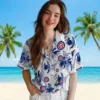 Chicago Cubs Hawaiian Shirt - Personalized Botanical Theme Blue White - Gift For Men, Women