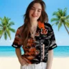 Cincinnati Bengals Hawaiian Shirt � Personalized Palm Silhouettes Orange, Casual Button Down For Men & Women