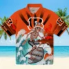 Cincinnati Bengals Hawaiian Shirt � Personalized Surfing Skeleton Orange Blue, Casual Button Down For Men & Women