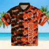 Cleveland Browns Hawaiian Shirt - Personalized Baseball Floral Palm Silhouettes Brown Aloha Shirt