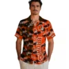 Cleveland Browns Hawaiian Shirt - Personalized Baseball Floral Palm Silhouettes Brown Aloha Shirt