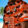 Cleveland Browns Hawaiian Shirt - Personalized Baseball Floral Palm Silhouettes Brown Aloha Shirt