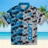 Detroit Lions Hawaiian Shirt - Personalized Palm Silhouettes Blue Aloha Shirt