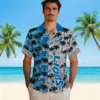 Detroit Lions Hawaiian Shirt - Personalized Palm Silhouettes Blue Aloha Shirt
