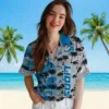 Detroit Lions Hawaiian Shirt - Personalized Palm Silhouettes Blue Aloha Shirt