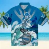 Detroit Lions Hawaiian Shirt - Personalized Surfing Skeleton Blue Aloha Shirt
