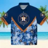 Houston Astros Hawaiian Shirt - Personalized Floral Chevron Blue Aloha Shirt