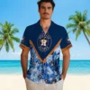 Houston Astros Hawaiian Shirt - Personalized Floral Chevron Blue Aloha Shirt