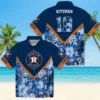 Houston Astros Hawaiian Shirt - Personalized Floral Chevron Blue Aloha Shirt