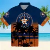 Houston Astros Hawaiian Shirt - Personalized Sunset Pattern Blue Black Aloha Shirt