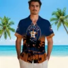 Houston Astros Hawaiian Shirt - Personalized Sunset Pattern Blue Black Aloha Shirt