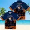 Houston Astros Hawaiian Shirt - Personalized Sunset Pattern Blue Black Aloha Shirt