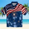 Houston Astros Hawaiian Shirt - Personalized Us Flag Hibiscus Blue Aloha Shirt
