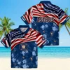 Houston Astros Hawaiian Shirt - Personalized Us Flag Hibiscus Blue Aloha Shirt