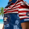 Houston Astros Hawaiian Shirt - Personalized Us Flag Hibiscus Blue Aloha Shirt