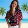 Houston Texans Hawaiian Shirt - Personalized Baseball Floral Palm Silhouettes Blue Aloha Shirt