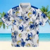 Los Angeles Rams Hawaiian Shirt - Personalized Baseball Floral Botanical Theme Blue White Aloha Shirt