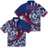 New York Giants Hawaiian Shirt - Personalized Floral Wave Blue White Aloha Shirt