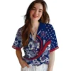 New York Giants Hawaiian Shirt - Personalized Floral Wave Blue White Aloha Shirt