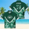 New York Jets Hawaiian Shirt - Personalized Floral Chevron Green Aloha Shirt