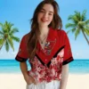 Tampa Bay Buccaneers Hawaiian Shirt - Personalized Floral Chevron Red Aloha Shirt