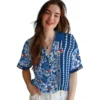 Toronto Blue Jays Hawaiian Shirt - Personalized Hibiscus Arrows Blue White Aloha Shirt