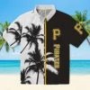Pittsburgh Pirates Hawaiian Shirt - Palm Trees Black White Aloha Shirt
