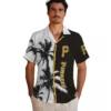 Pittsburgh Pirates Hawaiian Shirt - Palm Trees Black White Aloha Shirt